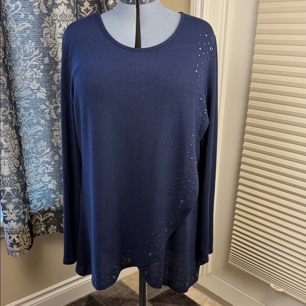 Papa Vancouver Navy Blue Sequin Embellished Tunic Sweater Top Women's
